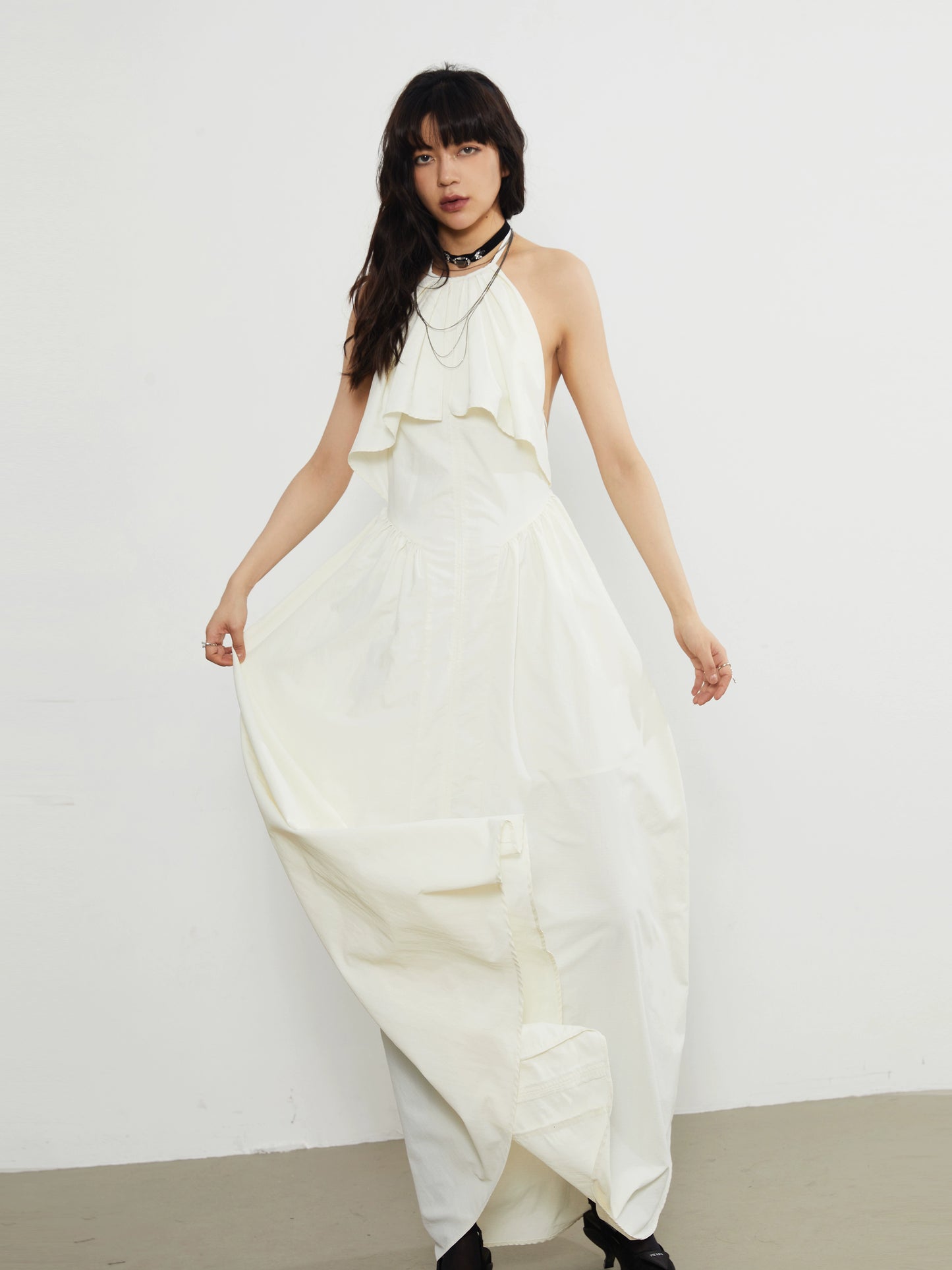 Gonna da fata con pittura a olio di camelia giallo chiaro