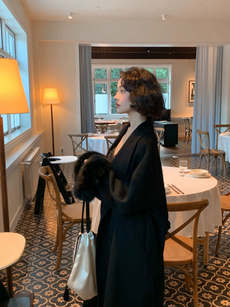 Fox Fur Sleeve Wool Coat – Yakin Tone Luxe Warmth