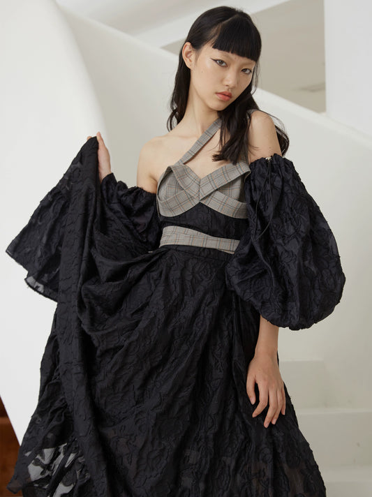 하이웨이스트 서스펜더 드레스 롱 스커트