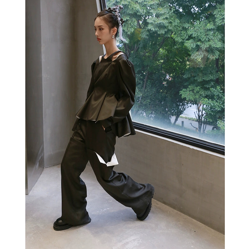 Широкие брюки прямого кроя из шерсти K616