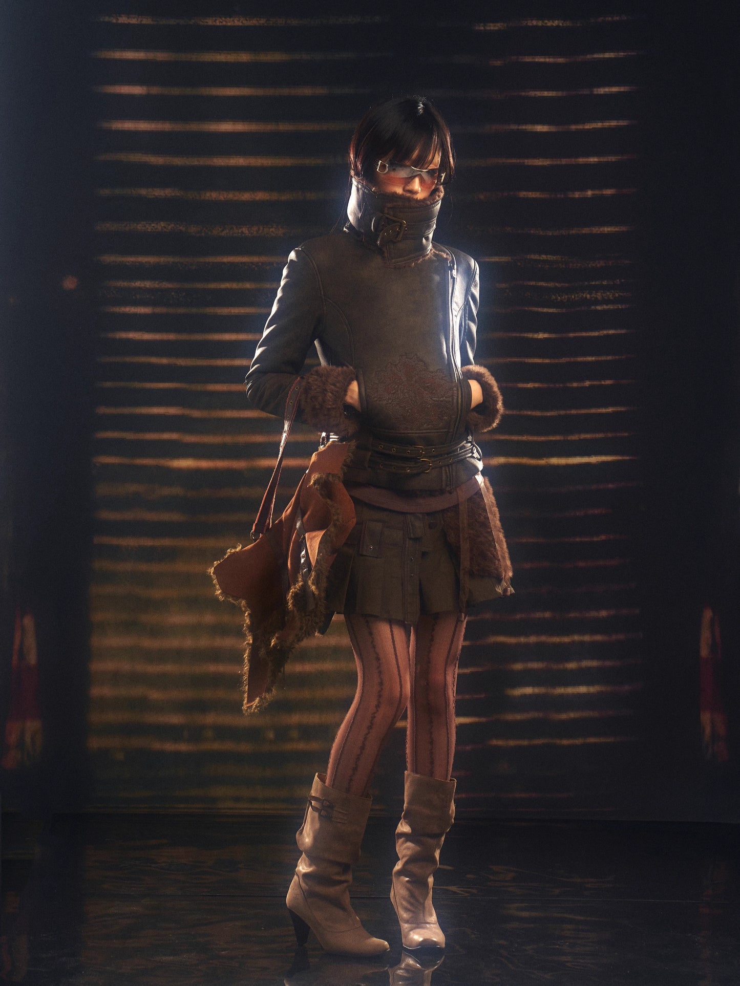 Pre-loved Millennial Vintage suede fur bag worn cross-body underarm over one shoulder