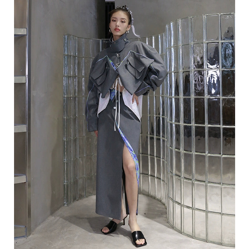 타이다이 프린트 메탈 체인 스플릿 스커트