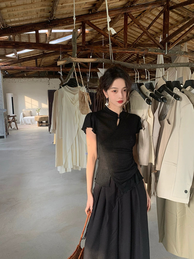 Camiseta irregular con cuello cheongsam