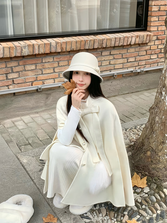 Elegant Golden Wool Coat – Luxurious Shawl Cape for Petite Frames