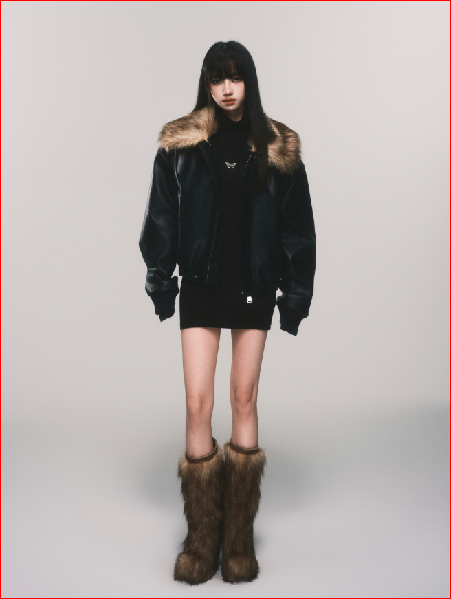 Fur Collar Retro Biker PU Leather Jacket for Women (Winter Style)