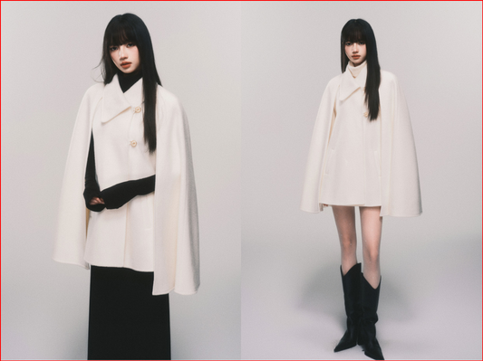 Reversible Shawl Cape Wool Tweed Jacket (White Edition)