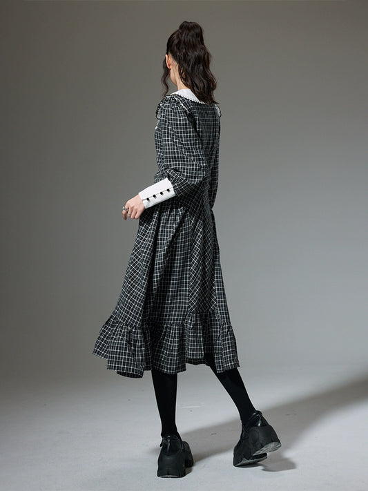 رجعية منقوشة -فستان طية صاخبة