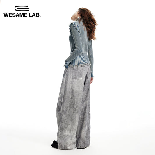 가을과 겨울 뉴 블루 블랙 슬림 핏 세척수 손상된 분쇄 니트 게으른 스웨터