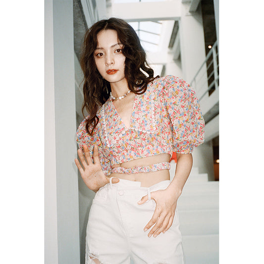 French Lace Bubble Sleeve Shirt