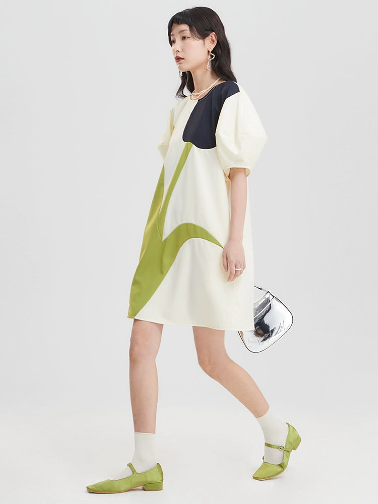 tulip design dress WHITE LINEN W/ PINK TULIP DESIGN DRESS 2314