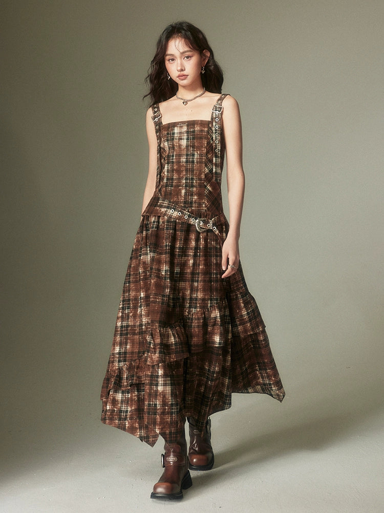 Maillard Retro - Adjustable Plaid Dress