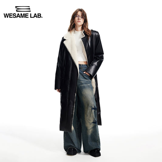 겨울 서있는 목 경질 오픈 지퍼 매트 긴 에코 친화적 인 가죽 느슨한 가죽 여성을위한 코트