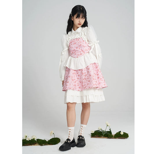 Pink Flower Strap Picnic Skirt