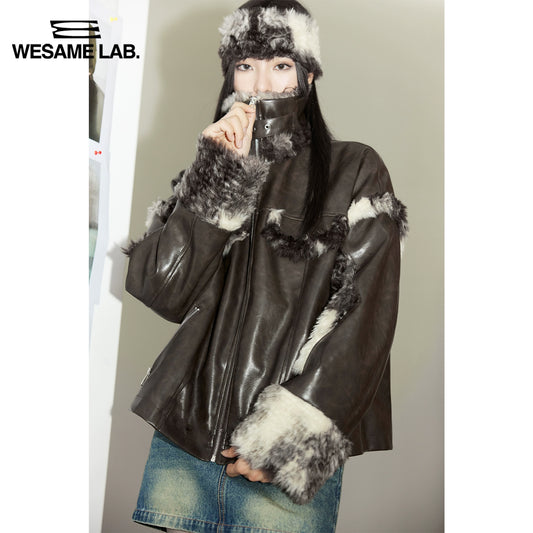 Winter Lamb Wool High Collar Type A 빨 수있는 에코 친화적 인 가죽 스플 라이스 모피 여성용 모피 가장자리 코트