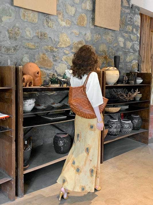 Gonna a coda di pesce vernice ad olio giallo