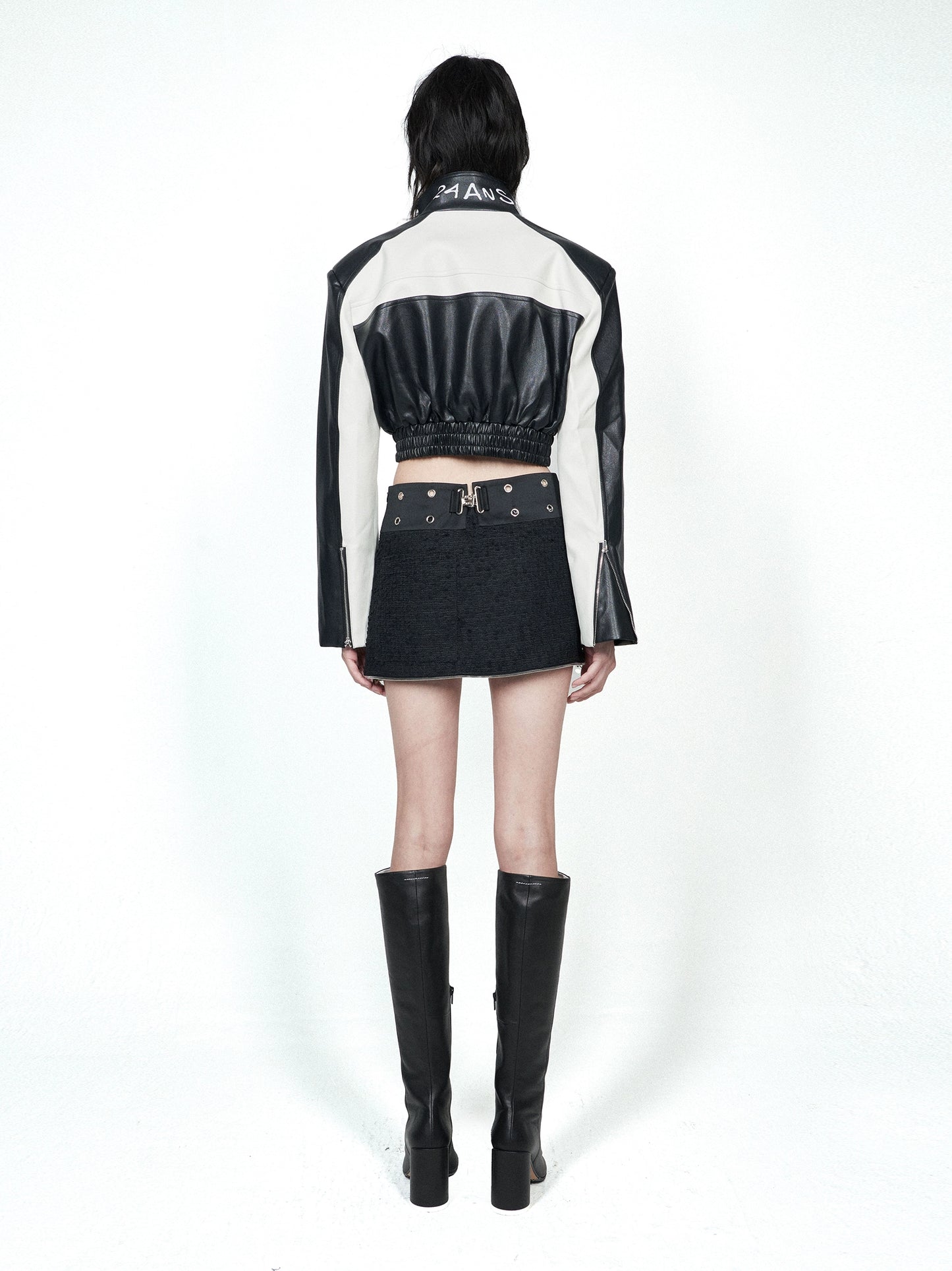 রঙ ব্লকিং জ্যাক রঙ ব্লকিং ছোট চামড়ার জ্যাকেট