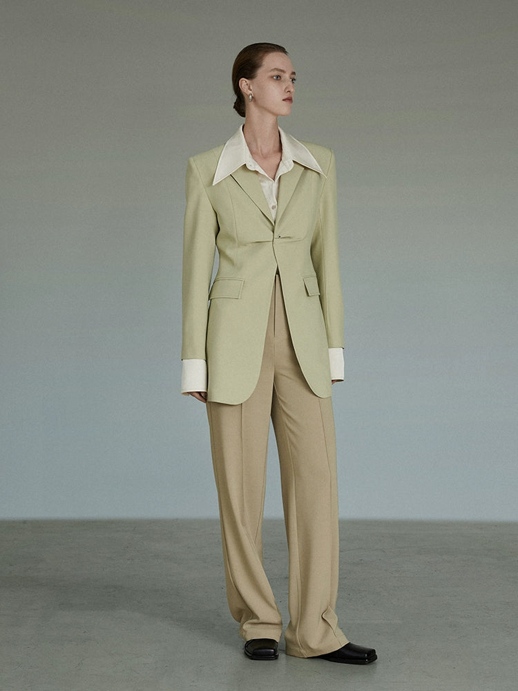 Chaqueta de traje plisado de hierba verde