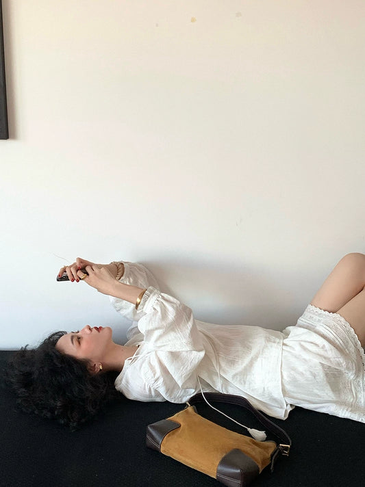 সাদা সূচিকর্ম সেট: লম্বা হাতা শীর্ষ + শর্টস