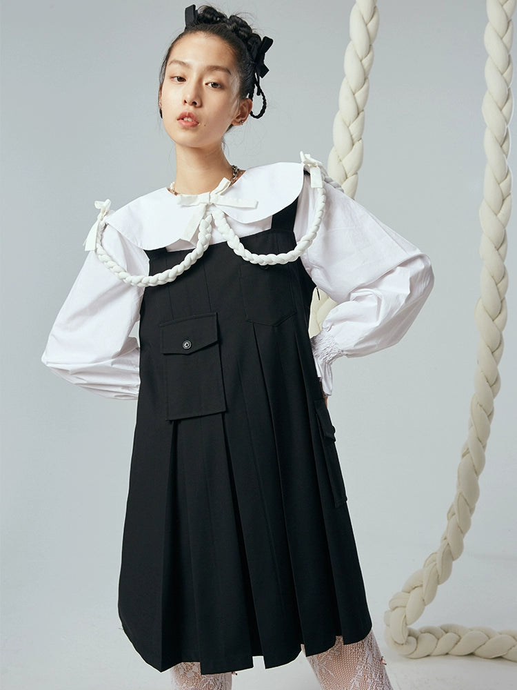 فستان حبال الأسود البسيط