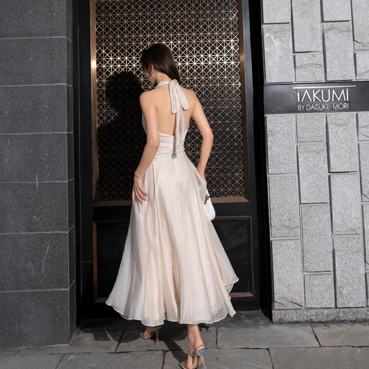 V-neck Hanging Neck Wrapped Waist Dress by Beauty Comes