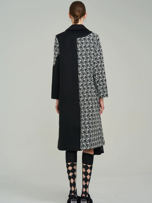 검은 모직 미드 길이 코트