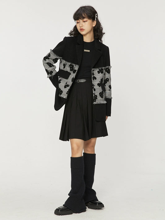 Hard Black Irregular Pleated Skirt