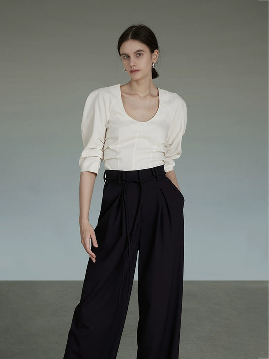 프렌치 셔츠 여성 스타일 미니멀리스트 통근 고급 탑 독특한 디자인 감각 셔츠 슬림