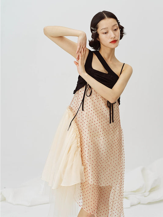 شبكة أبيض وأسود -فستان أعلى دبابة jacquard