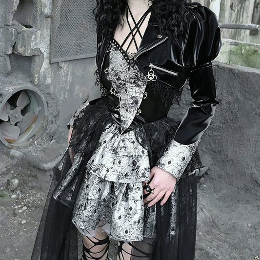 Punk Spicy Mesh Hanging Neck Dress