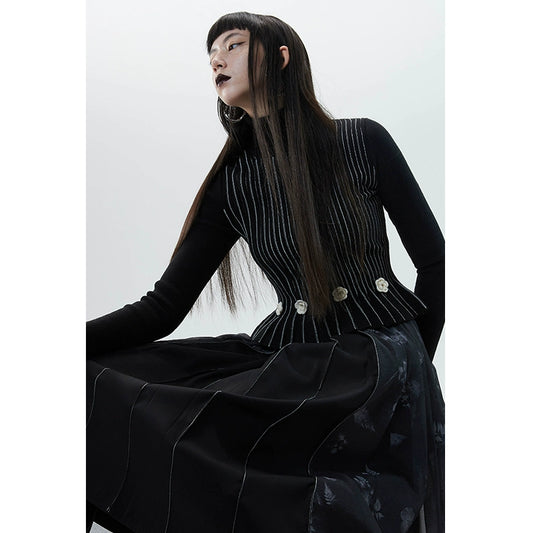 꽃 그림자 니트 셔츠 : 부드럽고 세련된