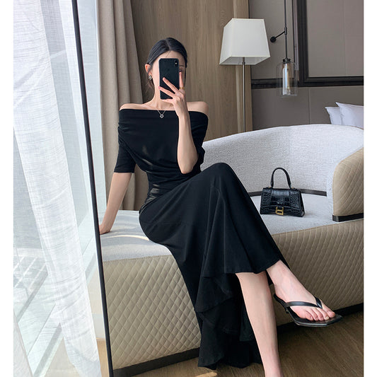 Black One-Shoulder Knit Top