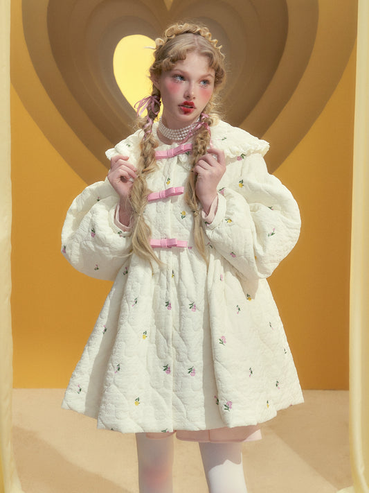 Flower Embroidery Cotton Coat