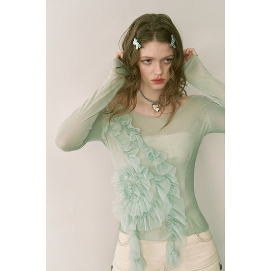 Mint Green Floral Long Sleeve Top