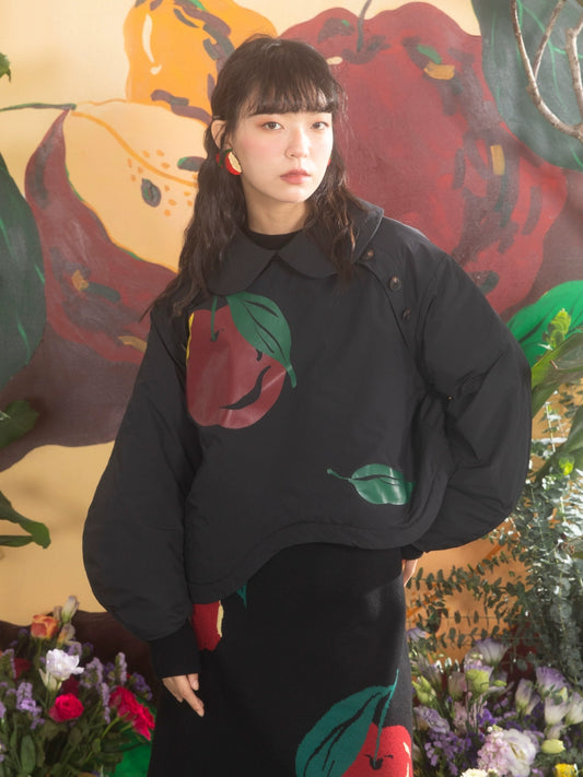 আসল লাল আপেল প্রিন্ট ডল নেক সুতির পোশাক