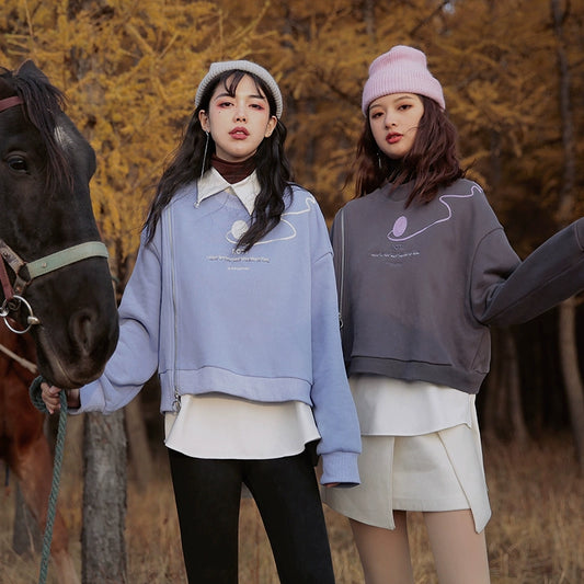 Korean Spliced Printed Sweater