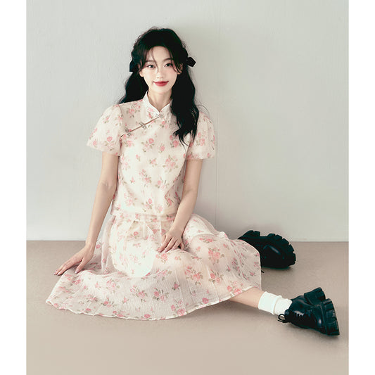 Retro Qipao Ruffle Two-Piece Set