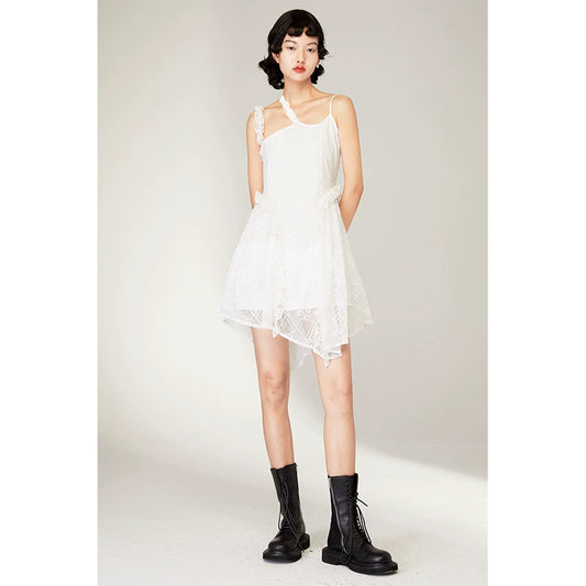 دانتيل أبيض -فستان قصير حبال
