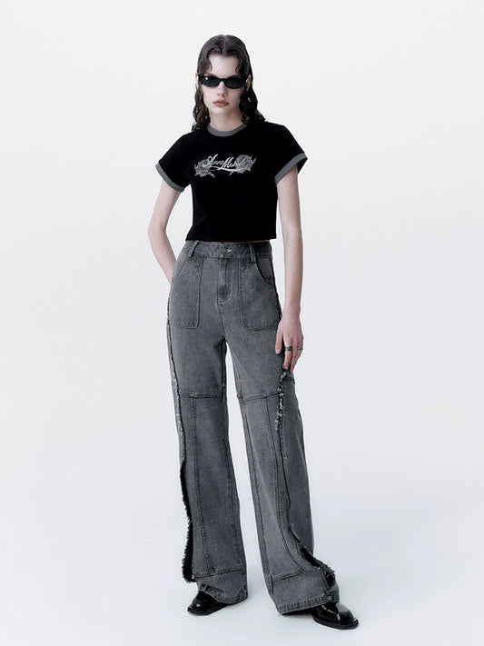 Niche Raw Edge Jeans: Detachable