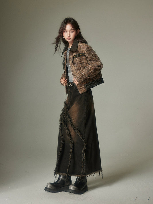 الأسود الأصفر غير المتماثل -تنورة الدنيم