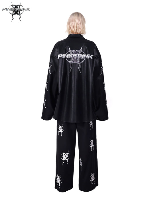 Electric Moon Pocket Leather Coat