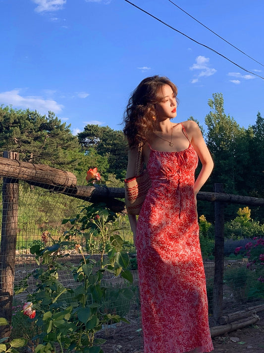 플로럴 스트랩 드레스 : 여름 레이스 업 우아함