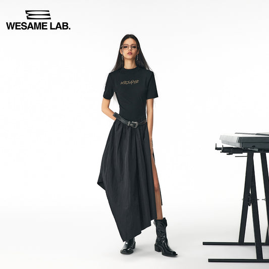 오리지널 디자인 나이트 슬리퍼 블랙 불규칙한 긴 드레스 고 학년 단지 소매없는 드레스