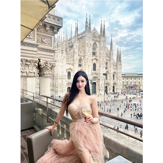 Pink Fluffy Evening Dress