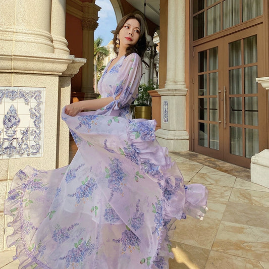 Flower Coast Big Swing Immortal Print Dress