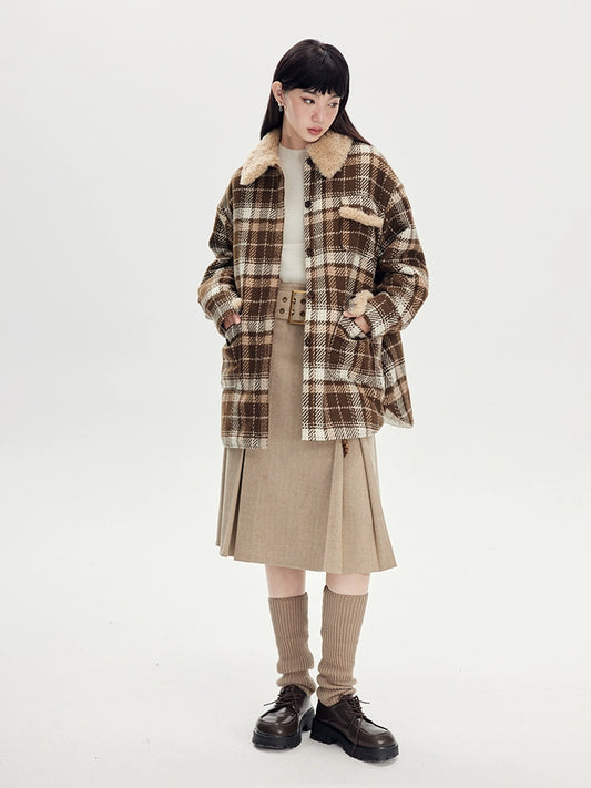 Свободный теплый - рубашка ретро -клетчатая рубашка