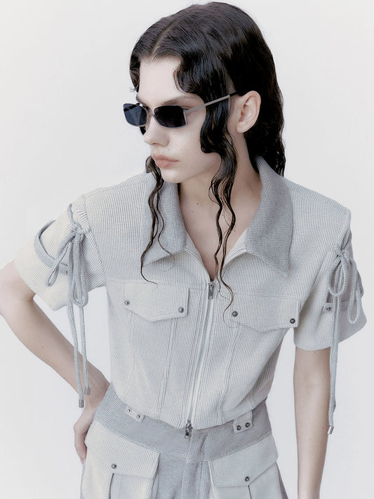 Waffle Knit Set: Zipper Shorts