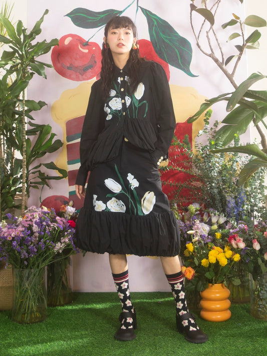 Tulip de fille: chemise noire et jeu de jupe en ligne A