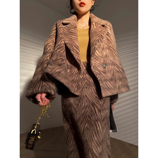 Animal Print Wool Tweed Coat
