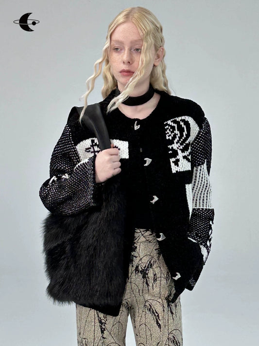 Double Layer Jacquard Sweater Coat