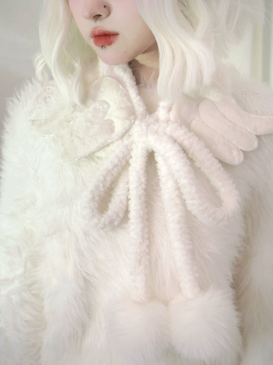 Angel wings scarf bow warm earmuffs